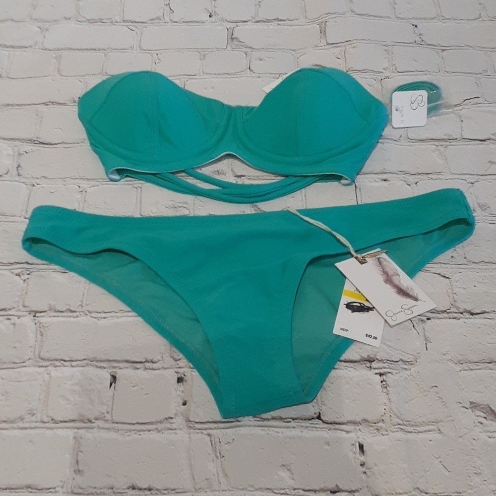 NWT Jessica Simpson Teal Bikini, S top, M Bottoms